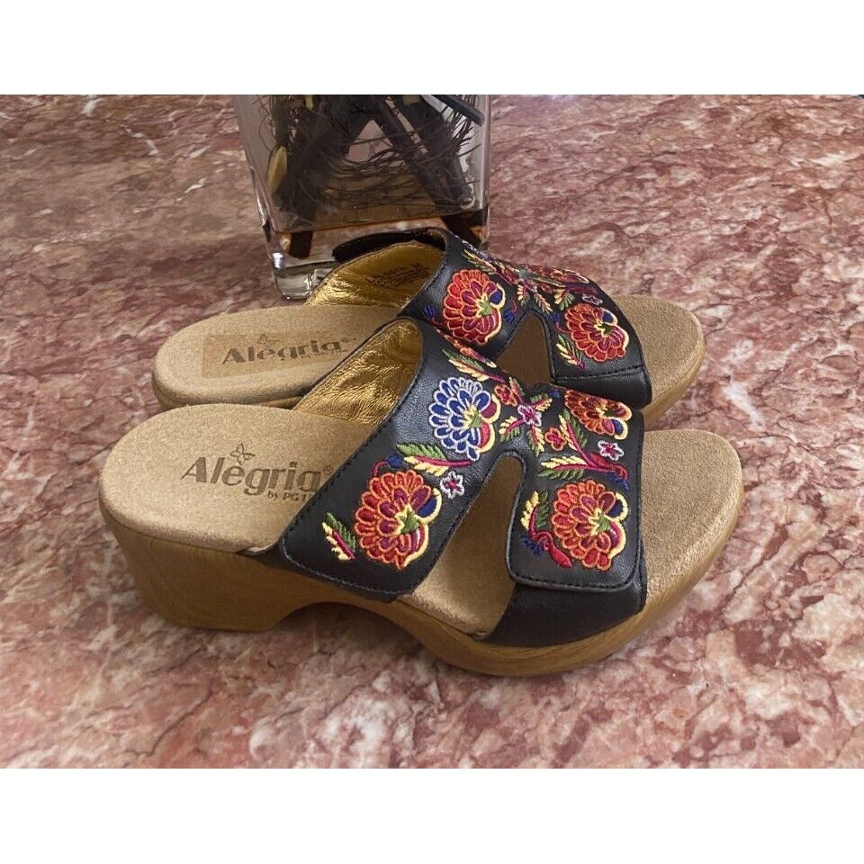 New Alegria Lin Embroidered Multicolor Leather Slip-On Wedge Sandals Eu 38 /Us 8 — image 6 of 8